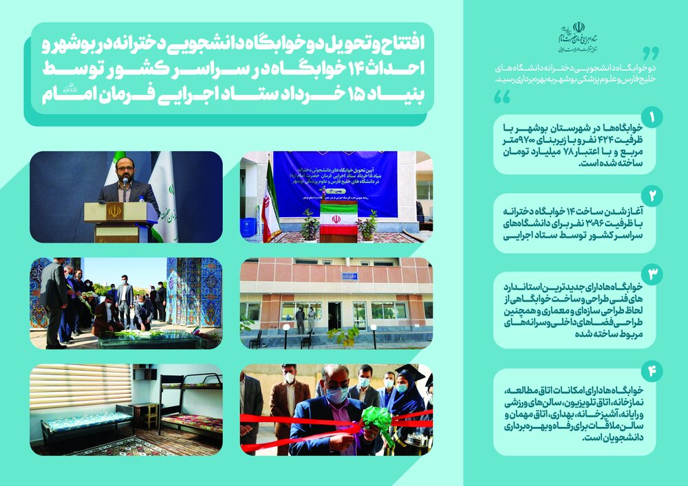 اینفوگرافیک افتتاح دو خوابگاه دانشجویی در استان بوشهر