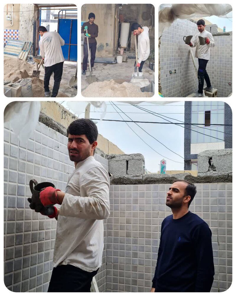 ادامه روند اقدامات عمرانی جهادگران شهیدبرونسی جهت بهسازی منازل نیازمندان خانه احسان در شهر چغادک