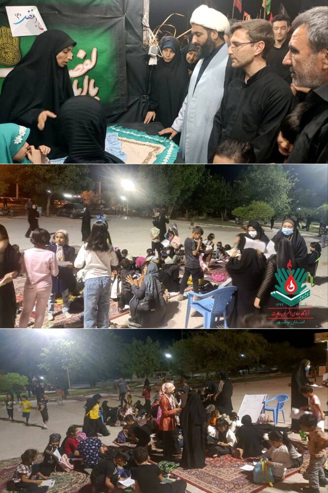  برگزاری غرفه عفاف و حجاب، نقاشی و کار با کودک در موکب شب ها هیئت چله نوکری و خدمت شهر بوشکان
